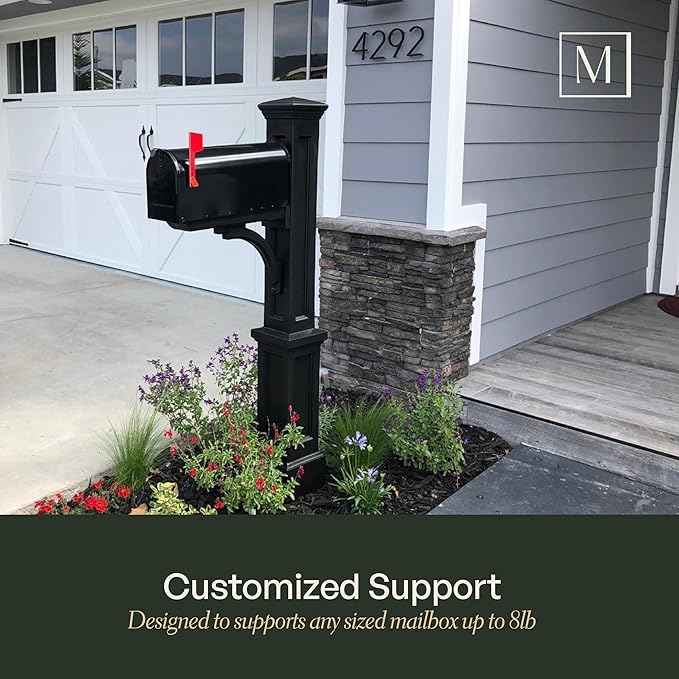 Mayne Newport Plus Mailbox Post with Standard Arm – Weather-Resistant, Durable Classic Design – Easy-to-Install Outdoor Mailbox Post
