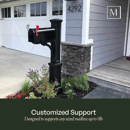 Mayne Newport Plus Mailbox Post with Standard Arm – Weather-Resistant, Durable Classic Design – Easy-to-Install Outdoor Mailbox Post