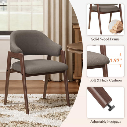 MALOL Wooden Dining Chairs Set of 4, Modern Fabric Upholstered Dining Room Chair, Kitchen Side Chairs, Farmhouse Dinner Chair with Curved Open Back for Kitchen, Camel