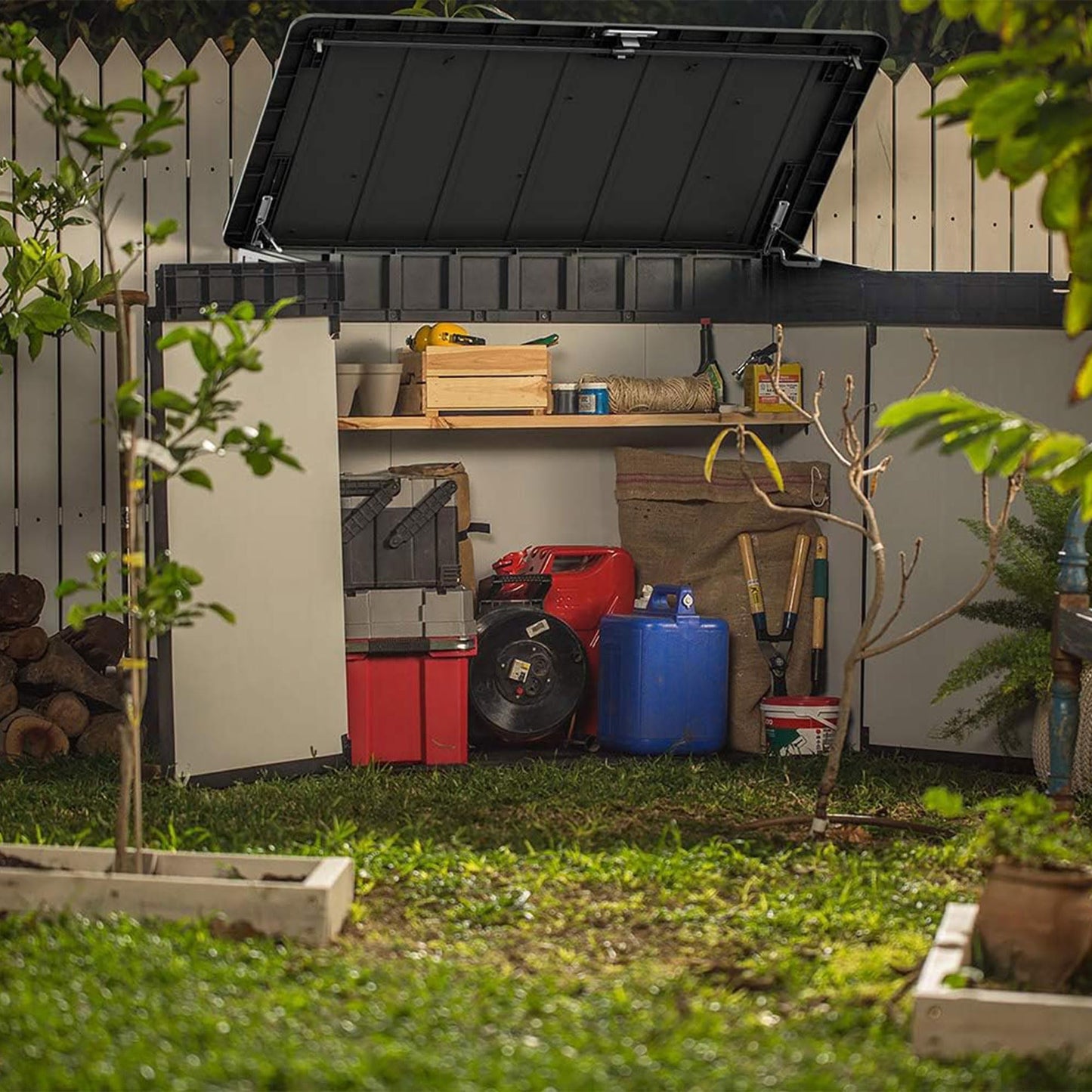 Keter Outdoor Storage Box & Shed for House, Patio & Yard, Elite Store, 4.6 x 2.7 Ft, Gray - Portable Utility Deck and Cabinet for Tools, Equipment, and Garbage