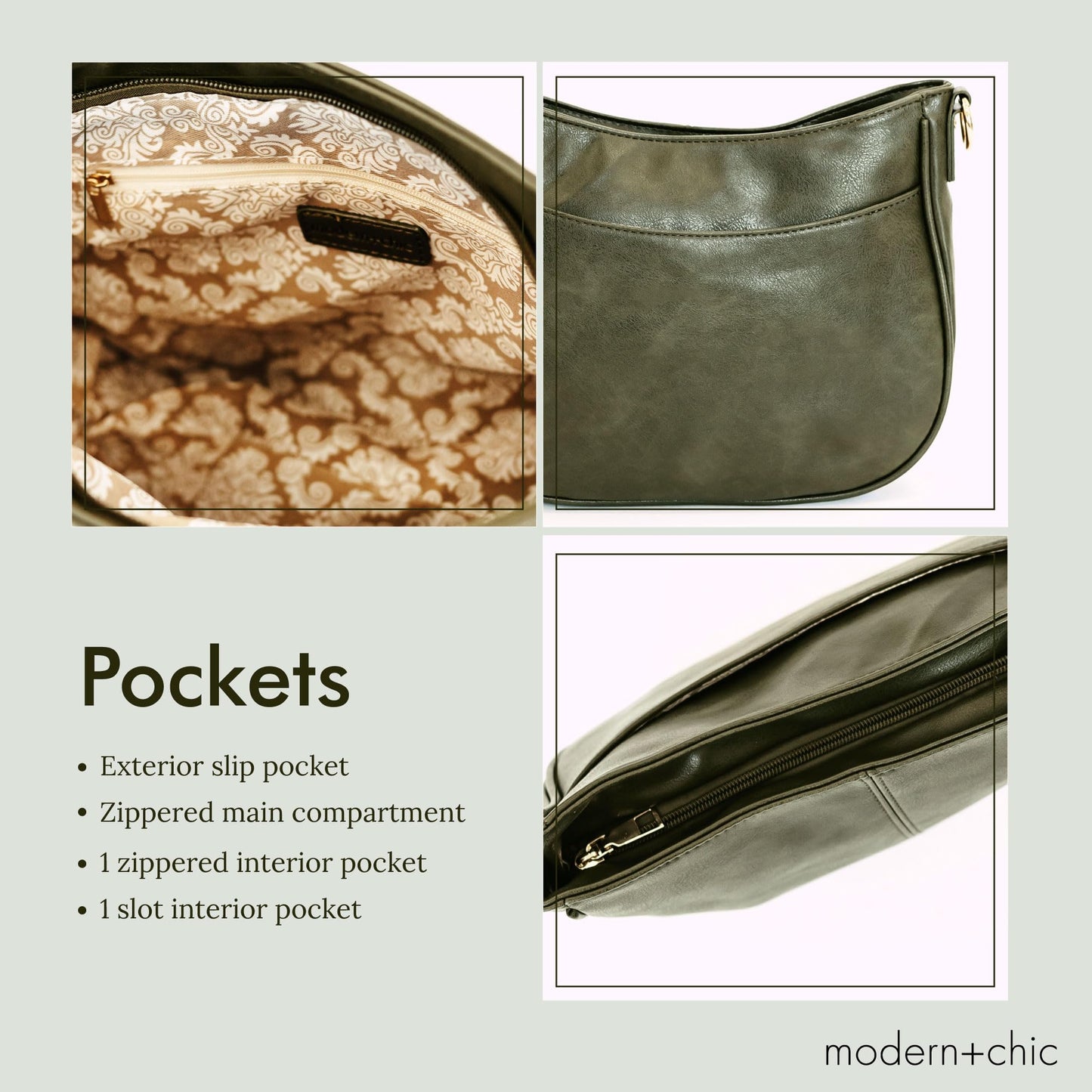 Modern+Chic Crossbody Bags for Women - Marissa Saddle Crossbody, Vegan Leather Shoulder or Handbag with Two Adjustable Straps