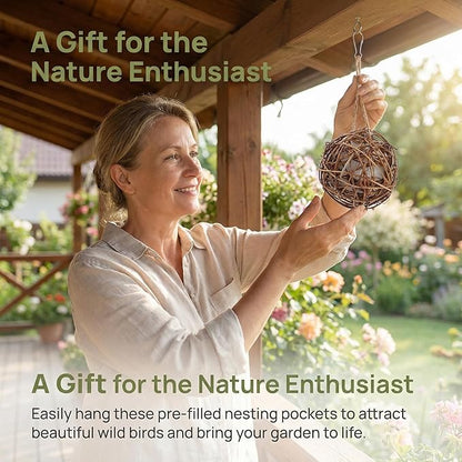 Totority Bird Nesting Material 3pcs, Pre-Filled Roosting Pocket with Soft Cotton, Ready-to-Hang Natural Shelter for Attracting Hummingbirds, Wild Birds to Garden, Yard, Outdoor Courtyard