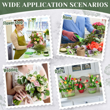 9 Pcs Rose Thorn Remover Set Include 1 Flower Thorn Stripper Tool 5 Floral Tape 1 Flower Scissor 1 Curve Gardening Scissors 1 Pair Gardening Gloves for Valentine Women Mother Gift (Green)