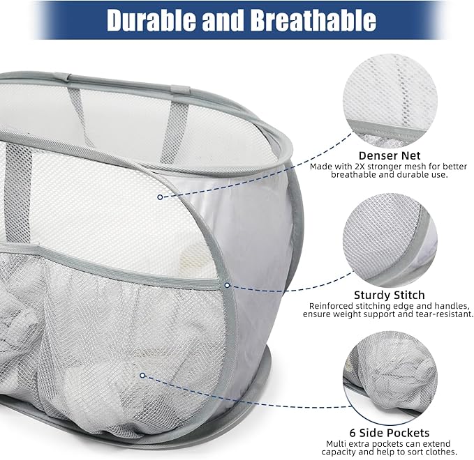2 Pack Collapsible Laundry Baskets, Upgrade Pop Up Laundry Hamper