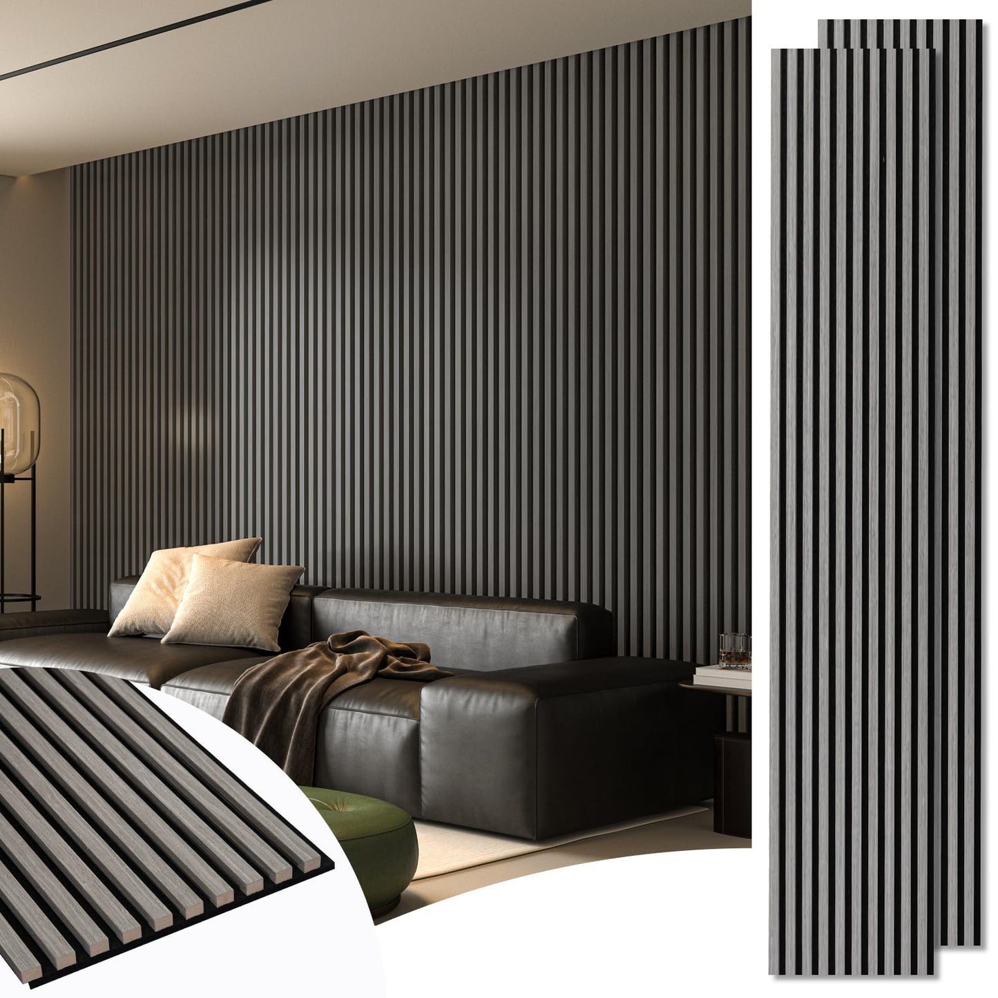 Art3d 2-Pack 108" x 12" Acoustic Wood Panels for Wall, Soundproof Wood Slat Panel for Wall and Ceiling, 3D Fluted Sound Absorbing Paneling for Interior Wall Decor, Living Room, Bedroom - Smoky Oak