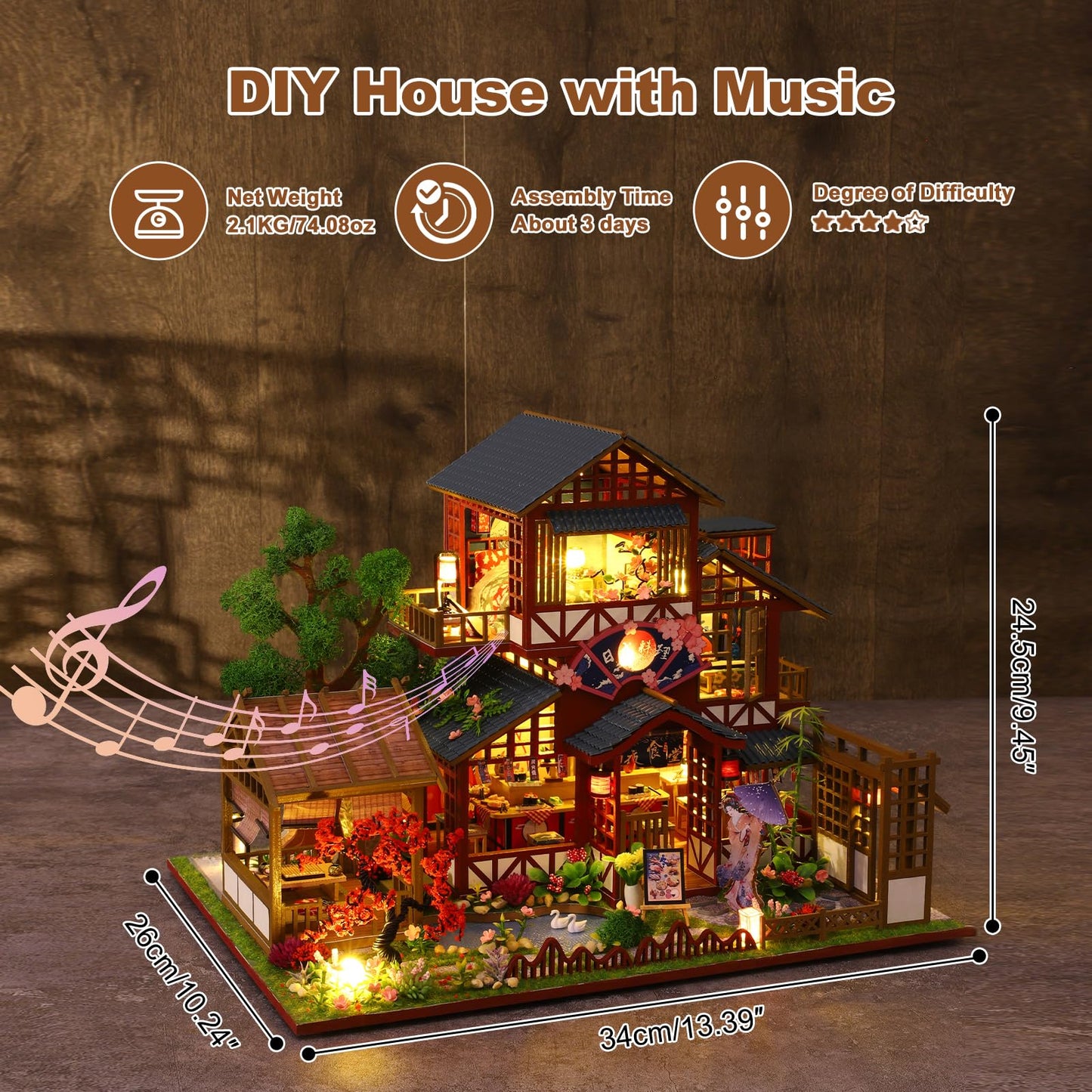 Hallisun DIY Miniature House Building Kits, Japanese Restaurant and Corner Tavern 3D Wooden Dollhouse Toys, Birthday Christmas Festival Gift for Teens Adults