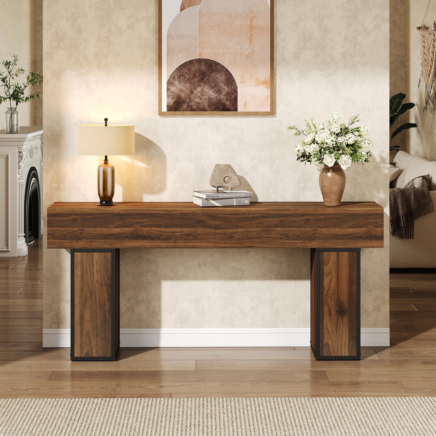 knoworld 70.9-Inch Long Console Table, Wooden Sofa Table Behind Couch Tables, Farmhouse Entryway Table Accent Table for Entrance, Hallway, Living Room, Foyer, Rustic Brown