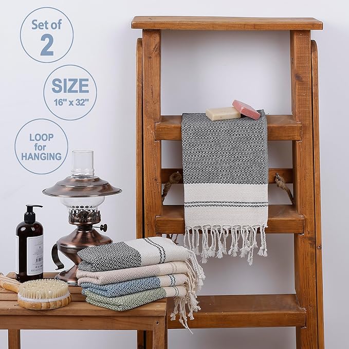 Evelynen Turkish Hand Towels for Bathroom & Kitchen Towels Decorative Set of 2