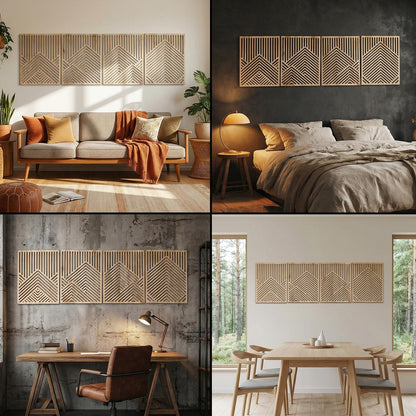 Wesiti 4 Pcs Wooden Mountain Wall Art Decor Large Abstract Wall Art for Living Room Modern Wood Panel Line Sculptures Nature Rustic Forest Hanging Decor for Office Bedroom Bathroom 15.7 x 12.2''