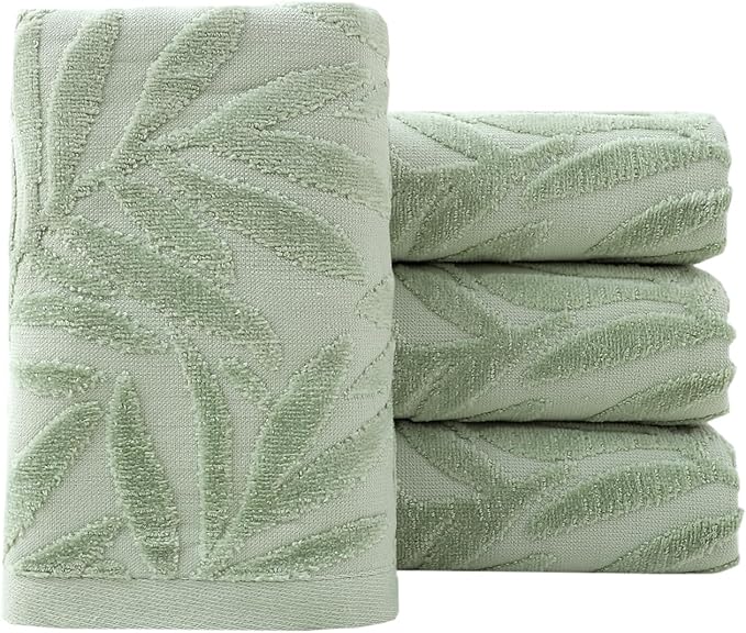 Pidada Hand Towels Set of 4 Leaf Pattern 100% Cotton Absorbent Soft Decorative