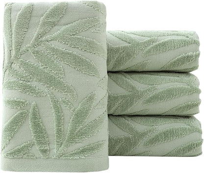 Pidada Hand Towels Set of 4 Leaf Pattern 100% Cotton Absorbent Soft Decorative