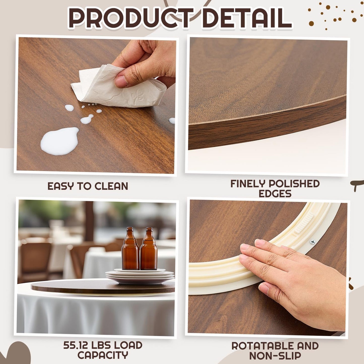 Briwooody 24" Black Walnut Wood Lazy Susan for Table Top, Large Turntable Rotating Serving Tray for Counter Top Solid Wooden Round Lazy Susan Organizer for Kitchen Spinning Food Server Centerpieces