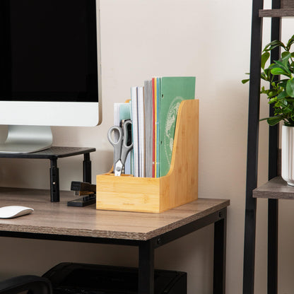 Mind Reader Vertical File Storage, Desktop Organizer, Magazine Holder, Office, Bamboo, 6"L x 11"W x 10"H, Brown