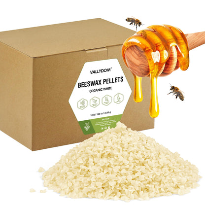 VALLYDOM Organic Beeswax Pellets - 4536g White Beeswax Pastilles, Pure Natural Bulk Bees Wax Pellets for DIY Beeswax Making Candles Skin Care Lip Balm Soap Lotion (10lb)