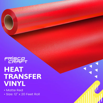 Frisco Craft HTV Vinyl Rolls - Heat Transfer Vinyl Rolls for Custom Prints - 12" x 20ft Matte HTV Roll - Iron on for All Cutter Machines - PU Heat Transfer - DIY (Red)