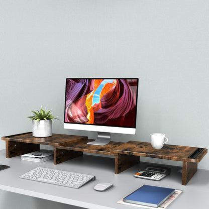 Zimilar Dual Monitor Stand Riser, Monitor Stand with Adjustable Length and Angle, Wood Monitor stand for desk, Monitor Riser for 2 monitors with Storage Space(Rust Brown Large)
