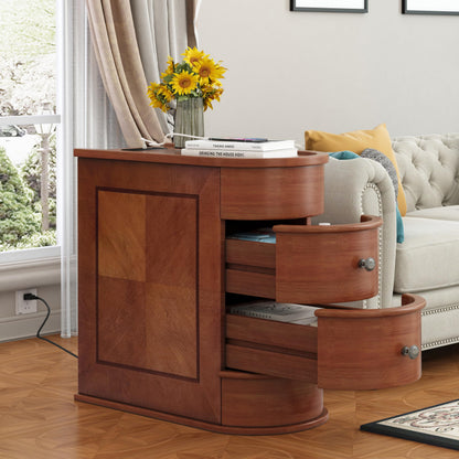 FAVSH Narrow End Table with Charging Station, Brown