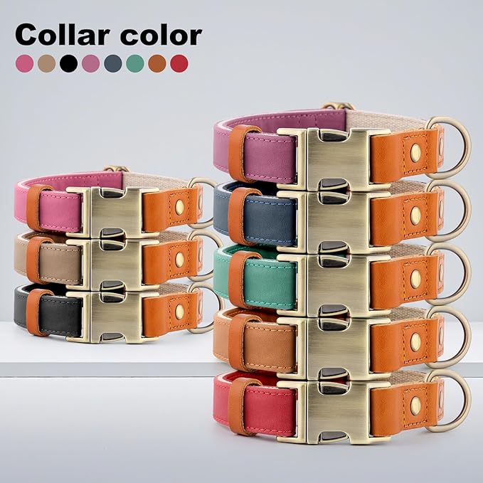 Plutus Pet Genuine Leather & Hemp Dog Collar – Adjustable Heavy Duty Pet Collar with Quick Release Metal Buckle, Soft & Stylish for Puppy and Small, Medium, Large Dogs (Pink, M)