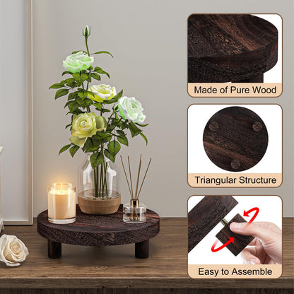 Wood Plant Stand Indoor Outdoor, 12/10/8/6" Round Wood Riser for Decor, Wooden Stool Display Stand Flower Pot Holder Small Planter Tray Modern Potter Decorative for Desktop Counter Room