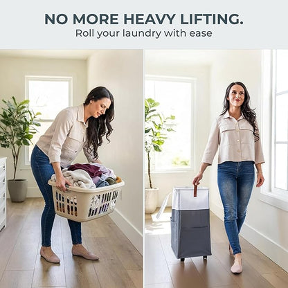 Laundry Basket with Wheels – Foldable, Space-Saving, Fabric Slim Laundry Hamper