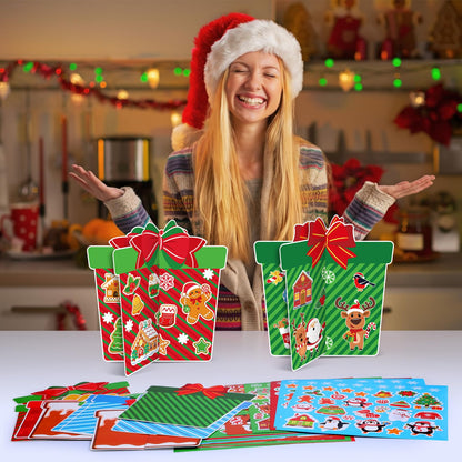 Chiisong 24 Sets DIY Christmas Craft Kits 3D Christmas Box Crafts with Stickers Make Your Own Xmas Table Centerpiece Decor for Xmas Holiday Classroom Home Activities Party Decorations(Box)