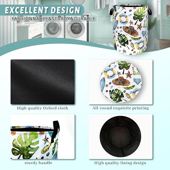 Funny Hawaii Laundry Hamper Surf Beach Elements Colorful Laundry Basket