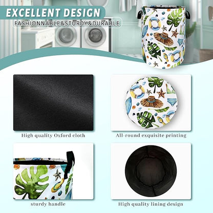 Funny Hawaii Laundry Hamper Surf Beach Elements Colorful Laundry Basket
