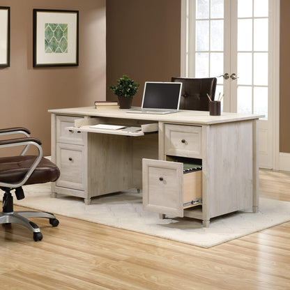 Sauder Edge Water Executive Desk, Chalked Chestnut, 65" Home Office Desk with Storage