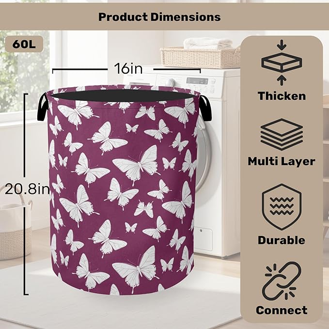 Purple Butterfly Silhouette Laundry Basket
