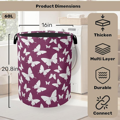Purple Butterfly Silhouette Laundry Basket