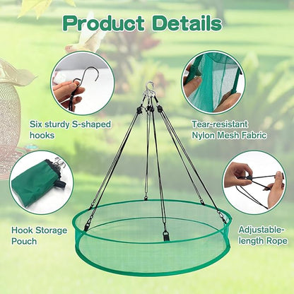 3PCS Bird Seed Catcher Tray 24 Inch Bird Seed Catcher Hanging Hoop Platform for Bird Feeders Includes S-Hooks, Adjustable Ropes & Portable Storage Pouch