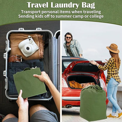 Canvas Laundry Bags with Handles & Rectangular Base, Washable Cotton Drawstring