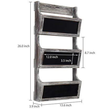 MyGift Wall Mounted Torched Solid Wood Magazine and Mail Holder Organizer Rack with 3 Slots and Chalkboard Labels