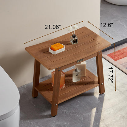 KaimuBench Large HDPS Shower Bench Seat, Waterproof Shower Stool for Inside, Bath Chair Seat for Shaving Legs, Spa Foot Rest with Adjustable Feet, No Maintenance, Indoor/Outdoor Use, Brown