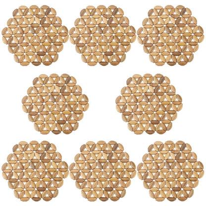 8 Pcs Bamboo Trivet Mat, 9.45 in Heat Resistant Table Protector Mats, Hexagonal Flower Design Hot Pads for Hot Dishes, Tea Coffee Pot, Plates, Pans and Bowls, Dining Kitchen Use