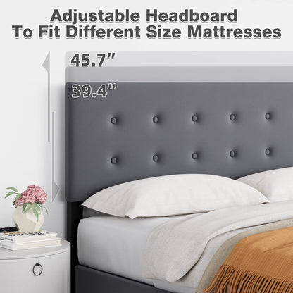 GAOMON Queen Bed Frame with 4 Storage Drawers and Adjustable Headboard, Grey Bed Frame Queen Size Platform Bed Frame with Large Storage and Wooden Slats Support, No Box Spring Needed, Noise-Free
