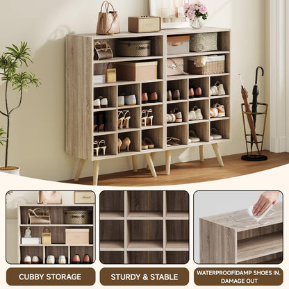 MIKORYS2X 5 Tiers Shoe Cubby, Shoe Storage Cabinet with 9 Cubbies, Wooden Shoe Rack Organizer with 2 Shelves and Legs, 10-15 Pairs, Freestanding Cubby Shoe Rack for Closet, Entryway, Bedroom, Natural