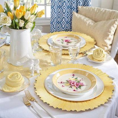 EI 20pcs Gold Charger Plates Bulk 13inch Plastic Chargers for Dinner Plate Disposable Golden Flash Reef Charger Plates Table Chargers for Family Party Wedding Birthday Afternoon Tea Decoration