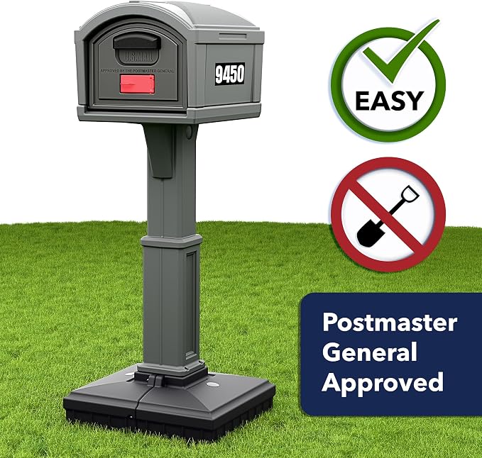 Simplay3 USPS T4 Extra Large Capacity XL Dig-Free Mailbox with Durable Double-Wall Construction, Weather-Resistant Design, and Easy No-Dig Installation, Steel Gray, Made in the USA