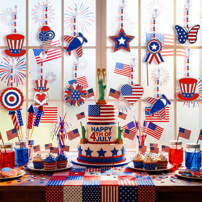 WinnerWhy 30 Sets 4th of July Crafts Bulk, Patriotic 250th Anniversary Stained Glass Sun Catcher Art Kits for Memorial Day Home Party Project Activities Hanging Ornaments