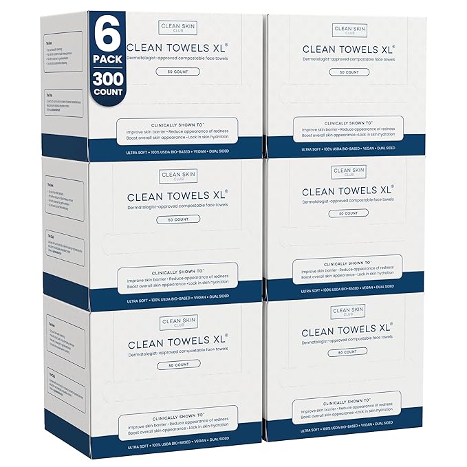 Clean Skin Club Clean Towels XL®, 100% USDA Biobased Face Towel, Disposable
