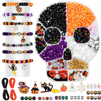 Taybonds Halloween Beads for Bracelet Jewelry Making Kit, Skull Polymer Clay Beads Pony Beads, Halloween Beads Charm for DIY Necklace Earrings, Gifts for Party