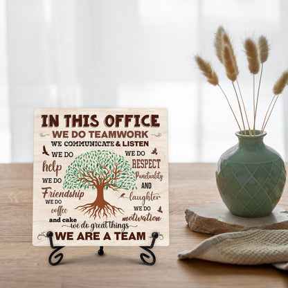 Team Definition Gifts for Women Men, Teams Signs for Work, In This Office We Are A Team Wooden Sign with Stand, Thank You Gifts for Coworkers Employees, Home Office Desk Decor, 5"x5"-C07