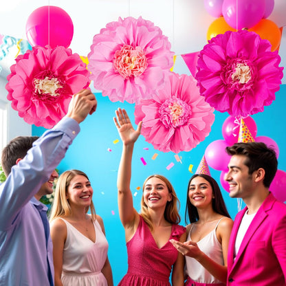 SUNBEAUTY 20" Giant Pink Paper Flowers 4 PCS Large Crepe Tissue Paper Flowers Pink Party Decorations for Girl Women Birthday Spring Garden Wedding Flower Backdrop Wall Bridal Shower Nursery