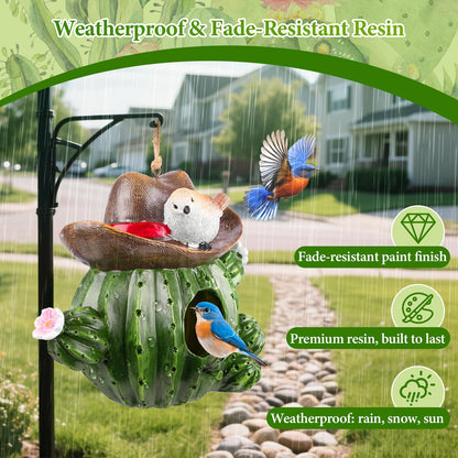 Bird Houses for Outside – Hand-Painted Decorative Bird House, Waterproof Resin Hanging Birdhouse for Patio, Yard, Porch & Garden Decor