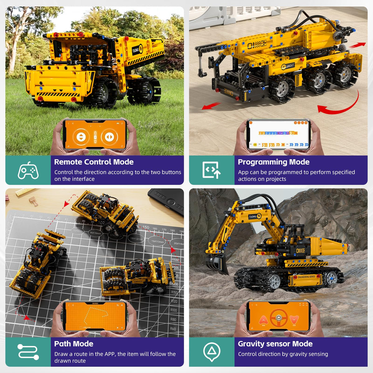 DOLIVE 5 in 1 STEM Building Block Set, App & Remote Control Construction Vehicle Kit, DIY Excavator Crane Truck Bulldozer Roller, Educational Birthday Gift for Kids 8-14 Years Old