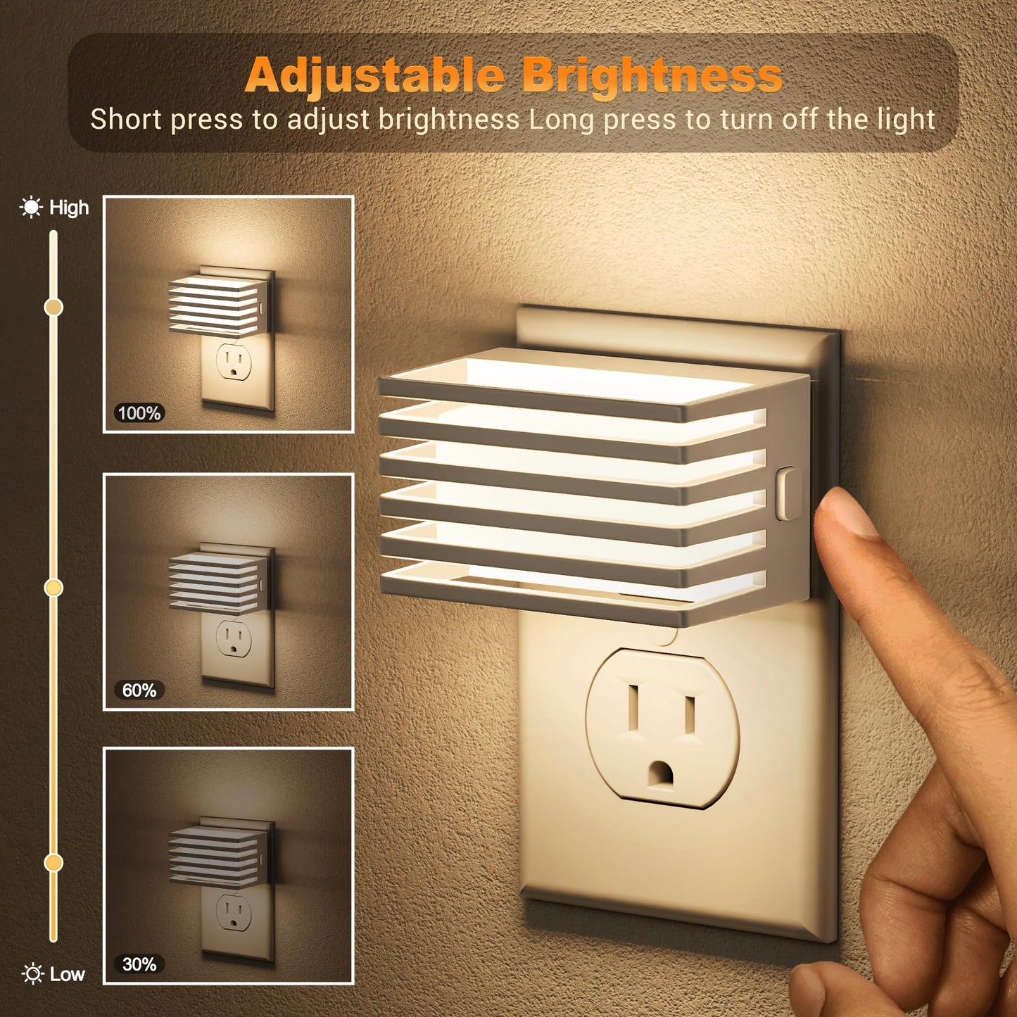 JandCase LED Night Light, [2 Pack] Night Lights Plug into Wall with Dusk to Dawn Sensor, Dimmable Plug in Night Light, Adjustable Brightness, 3000K Soft White Nightlight for Bedroom Bathroom Hallway