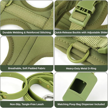 4-in-1 No Pull Dog Harness Set with Collar, Leash, Poop Bag, Adjustable, S