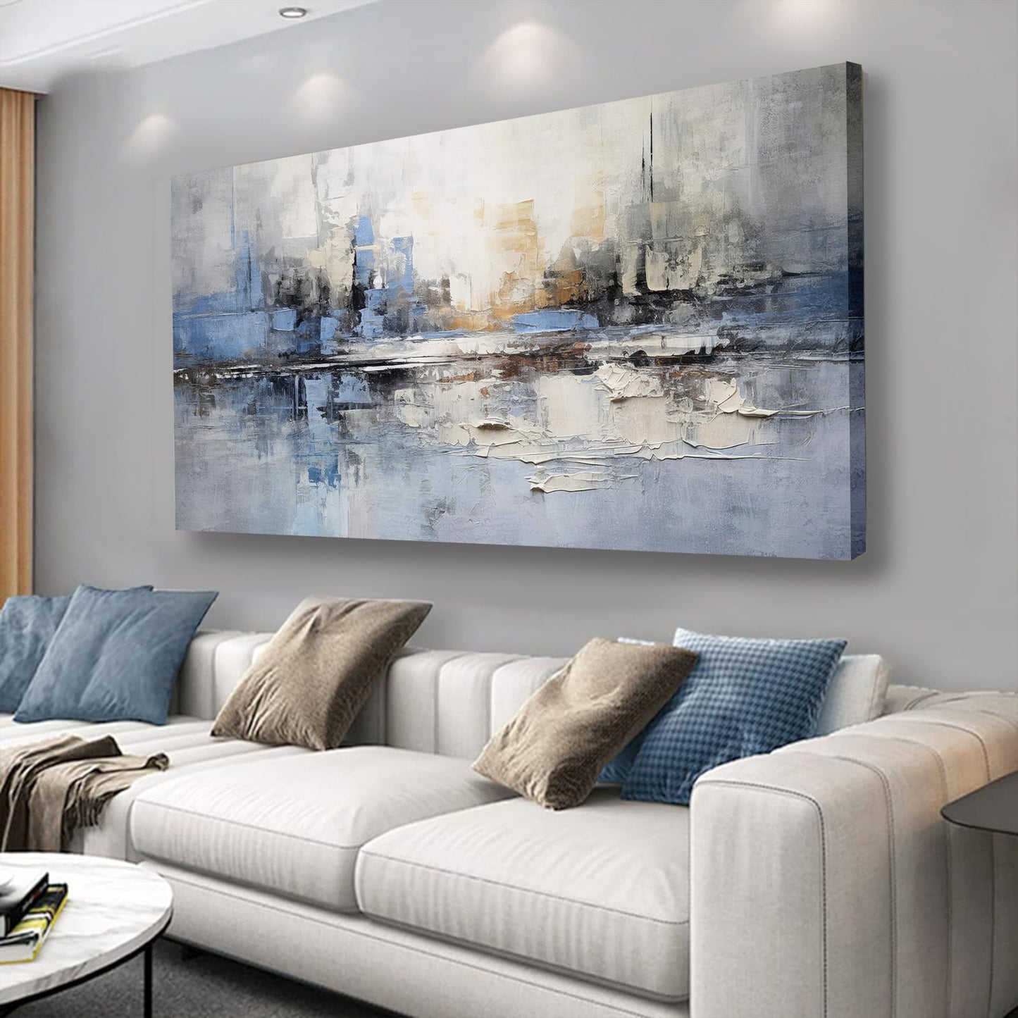 VHMING Abstract Wall Art Wall Decor Blue and Gray White Modern Canvas Wall Paintings Abstract Artwork for Living Room Bedroom Bathroom Office Home Decor Can Be Hung Directly 20"x 40"