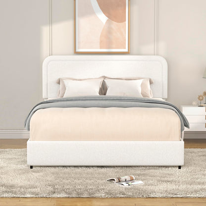 Ball & Cast Queen Size Bed Frame,Boucle Upholstered Platform Bed with Patented 2 Drawers Storage & Curved Stitched Headboard,Wooden Slats Support,No Box Spring Needed,Easy Assembly,Ivory